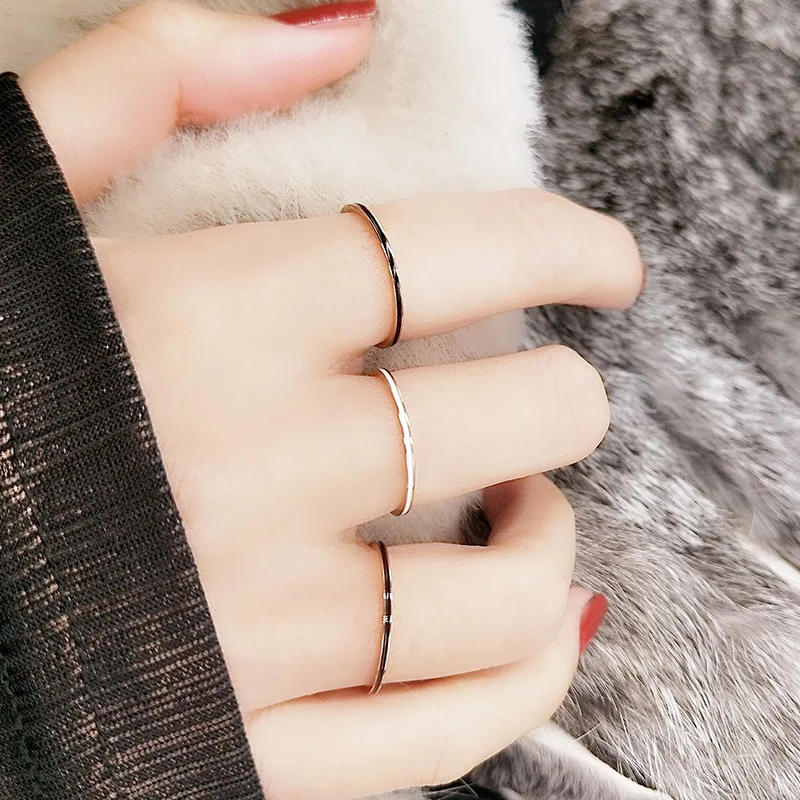 

Oil Painting Simple Depth 1mm Cheap Titanium Steel Rings for Women Fashion Rose Gold Color Finger Rings size 4 to 10