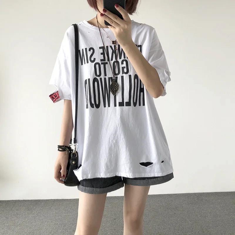 

La MaxPa Women Solid Casual Shirt Short Sleeve Plus Size O-Neck Elegant T-shirts Long Aesthetic Clothes Girls Can Do Anything