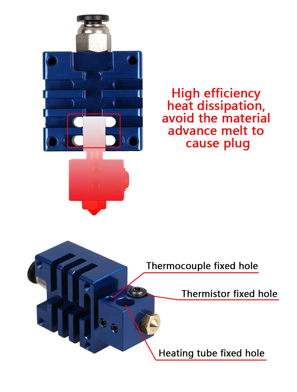 XCR3D высококачественный Улучшенный V6 j-hend цельнометаллический Hotend комплект красный синий 0,4 мм/1,75 мм Насадка для 3d принтера экструдер