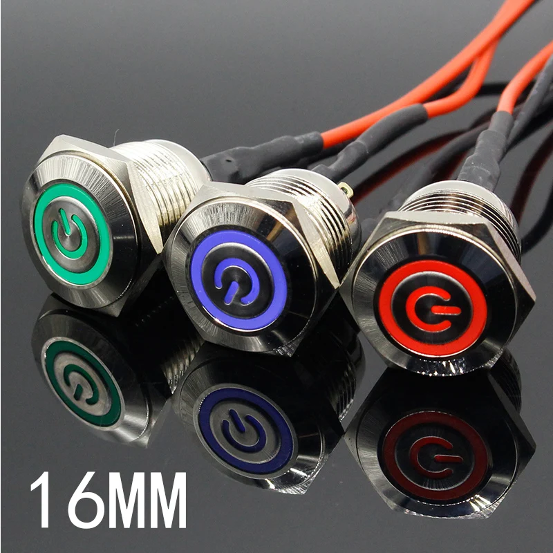 

1PC 16MM with LED 3V 5V 12V 24V 220V Metal Button Switch Momentary push button auto reset waterproof illuminated