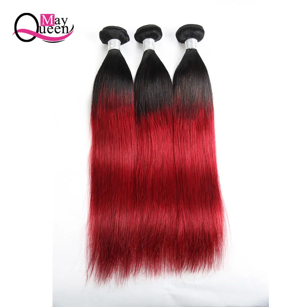 Может queen hair Ombre перуанский прямые волосы предварительно Цветной 1b 99j два тона волос, плетение Комплект предложения 3 шт Remy Пряди