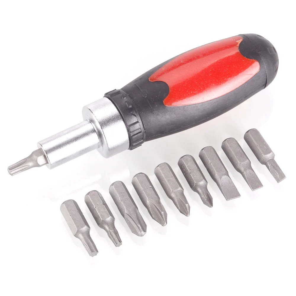 Stubby Short Hand Screwdriver Ratchet Ratcheting Handlewith 10 Bits