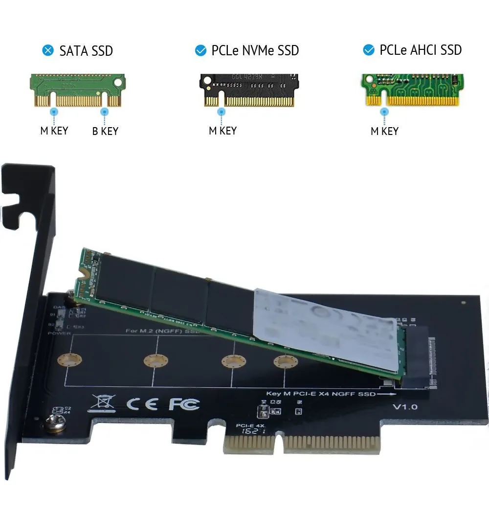 M.2 NGFF SSD M ключ NVME PCIe 3,0x4 карты адаптер Поддержка M.2 PCIe 2280,2260, 2242,2230