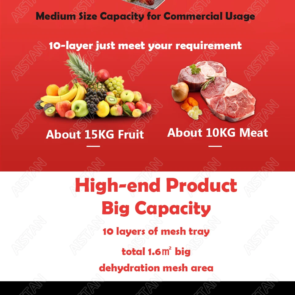 ST01  Ten Trays Food Dehydrator Snacks Dehydration Dryer Fruit Vegetable Herb Meat Drying Machine Stainless Steel