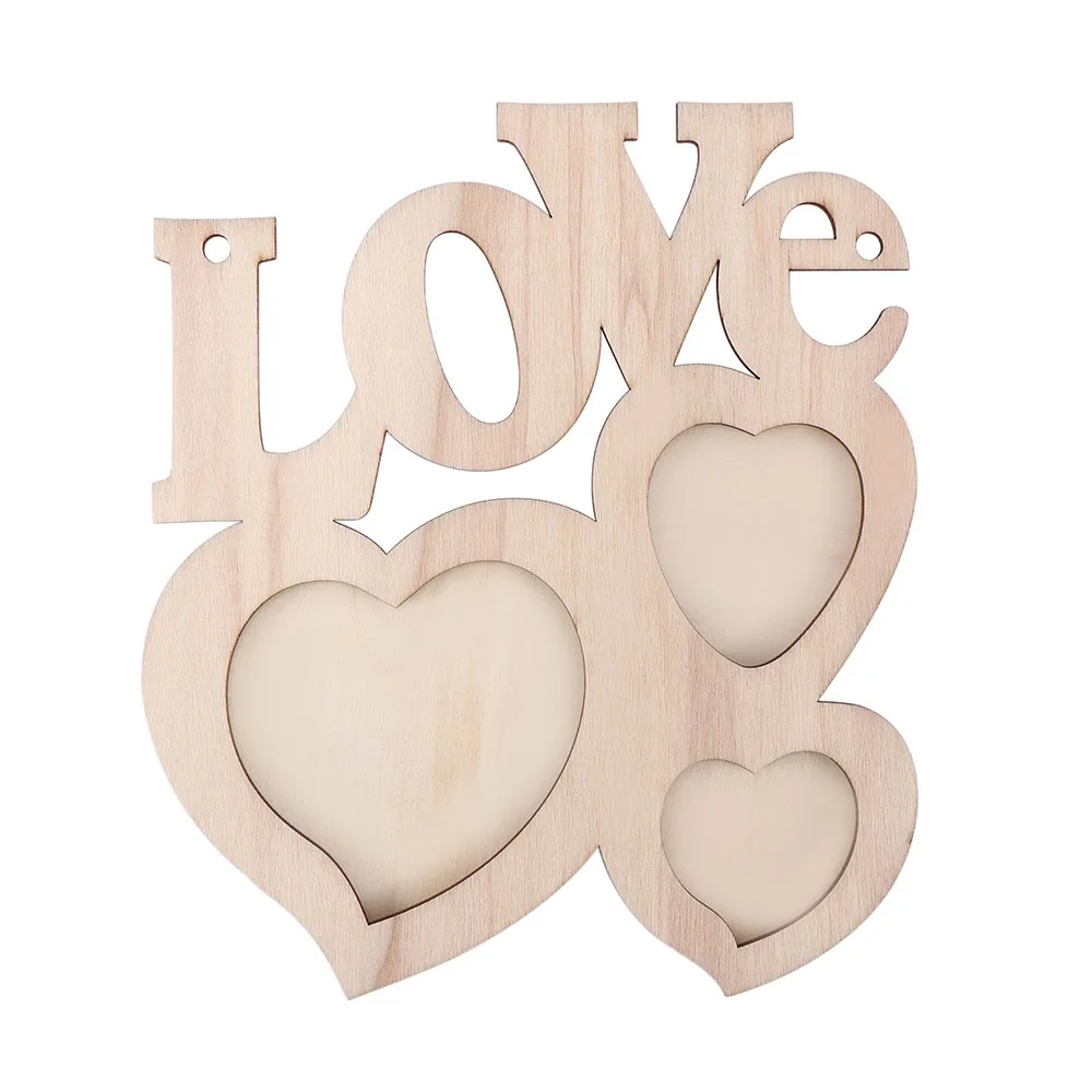 

Wooden Photo Frame DIY Love Shape Mini Family Photo Frame with Three Windows Durable Home Decor Accessories Desk Art