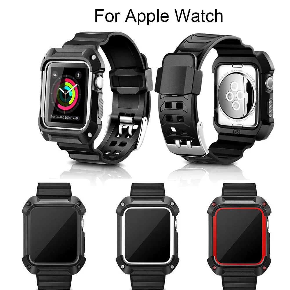 Для Apple Watch 1/2/3 38 мм 42 силиконовый ремешок Браслет 2в1 для часов с защитным чехлом
