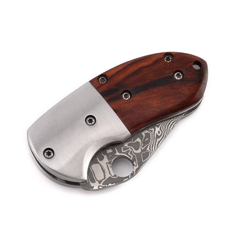 OMY дамасский складной карманный нож Мини охотничий нож с ручкой из сандалового дерева Тактика для кемпинга ножи для выживания Открытый инструмент подарок