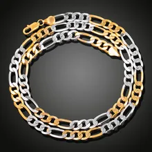 Brass Chain Necklace two tone figaro chain for man 9mm High Quatity Fashion Party Gift Curb Link Chain Hip Hop Jewelry 23.5 Inch two tone cut out chain bag