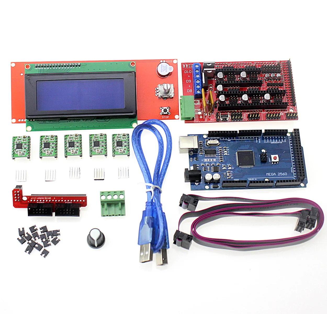  3D Printer Kit Mega 2560 R3 + 1Pcs RAMPS 1.4 Controller + 5Pcs A4988 Stepper Driver Module / RAMPS 1.4 2004 LCD control 