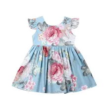 Летнее платье принцессы с цветочным рисунком для маленьких девочек, хлопковая одежда с юбкой-пачкой, милые платья
