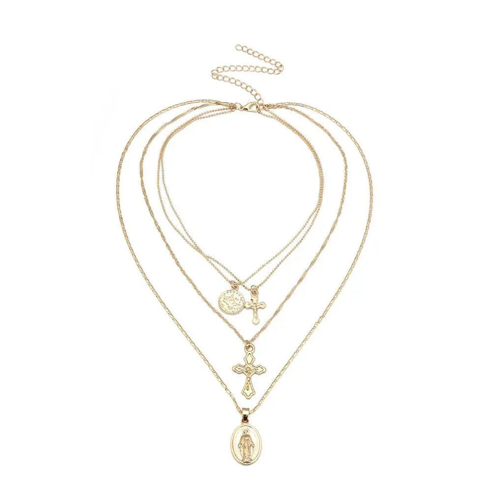 

Multi Layered Sexy Fashion Charm Jewelry Cross Crystal Jesus Necklace Statement Pendant Necklace Chain