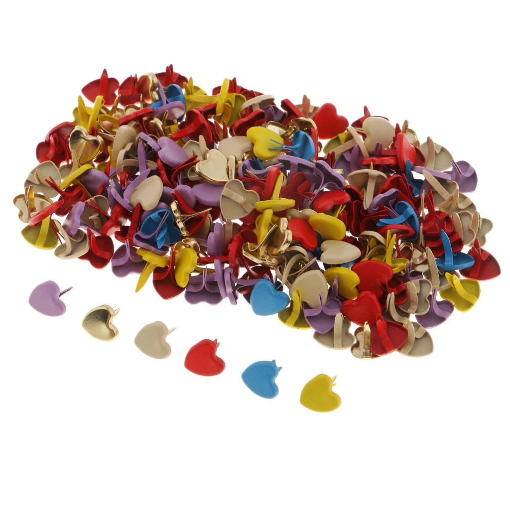 200 Pieces Colorful Heart Head Metal Brad Paper Fastener Embellishments for Kids Cardmaking Scrapbooking Art Crafts 9mm