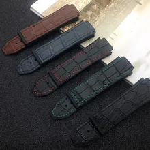 Черный коричневый синий 25*19 мм итальянский кожаный резиновый силиконовый ремешок для часов Hublot ремешок для Big Bang ремень ремешок для часов fusion F1 логотип на