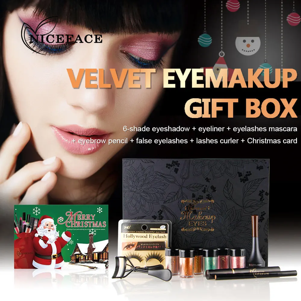 

NICEFACE Makeup Set 6 Colors Eyeshadow Powder Black Mascara Eyeliner with Eye Shadow For ladies Beauty Cosmetics Kit