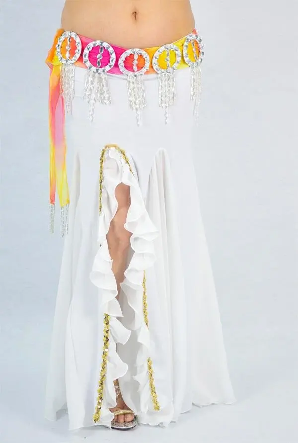 Горячая NWT сексуальный танец живота костюм Falbalas юбка 9 цветов(без пояса - Цвет: Белый