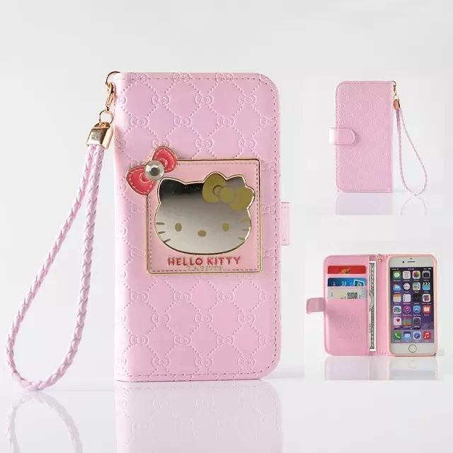 Fashion Women Girl Lanyard Hello Kitty Flip Wallet Stand
