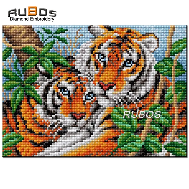 RUBOS DIY 5D Diamond Embroidery two Tiger's tenderness Diamond Painting Cross Stitch Set Diamond Mazayka Needlework Home Decor (1)