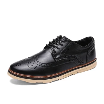 

Bullock Carved Men Shoes Pointed Toe Fashion Low Lacing Handmade Stitches Young Man Brogue Shoes