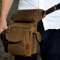 Genuine Leather Thigh Drop Leg Bag Fanny Pack Men Military Motorcycle Messenger Bag Hip Belt Crazy Horse/Oil Wax Waist Pack Bags