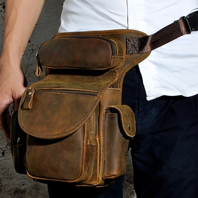 Genuine Leather Thigh Drop Leg Bag Pack Men Military Genuine Leather Thigh Drop Leg Bag Pack Men Military Motorcycle Messenger Hip Belt Crazy