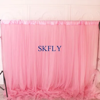 

BC004A manufacturer custom made many colors wedding birthday party pink tulle curtain panel photography backdrop with rod pocket