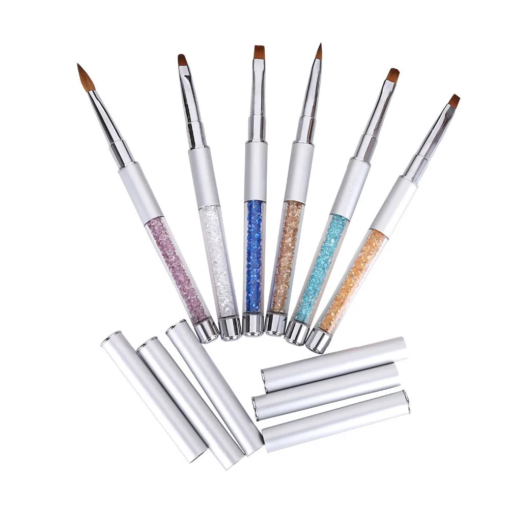 Escova de Unha de Metal Alça de Luxo Ferramentas da Arte do Unha Escova com Roll-up Jogos Lote Sable Strass Unha 6 Pcs uv Gel Bolsa Preto G0166x 10 - 11 Escovas de unhas
