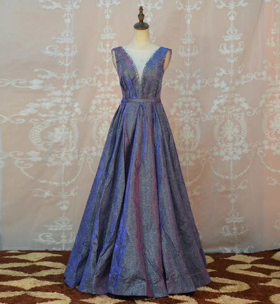 

Customize O-Neck Beads Bodice Open Back A Line Long Evening Dress Party Elegant Vestido De Festa Fast Shipping Prom Gowns