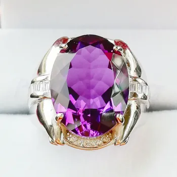 

Men ring Natural real amethyst ring Free shipping 925 sterling silver 13*18mm 11ct big gemstone B8070809