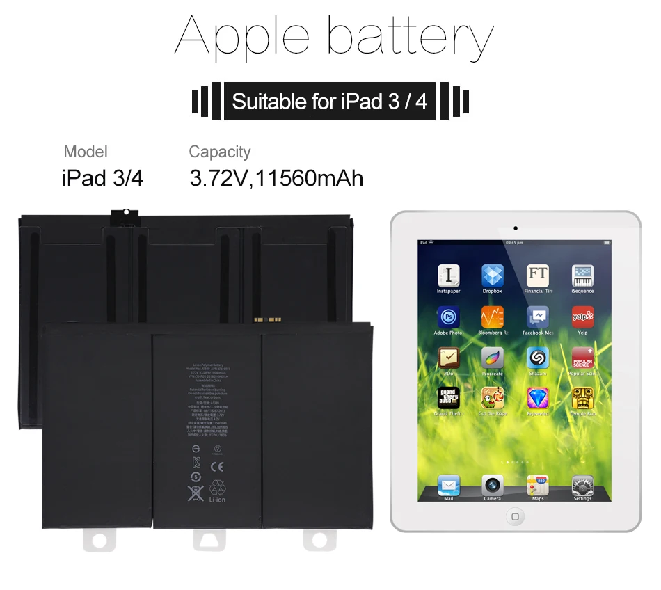YILIZOMANA планшет батарея для iPad 3/4 батарея A1403 A1416 A1430 A1433 A1459 A1460 11560 mAh A1389 запасная батарея с инструментами