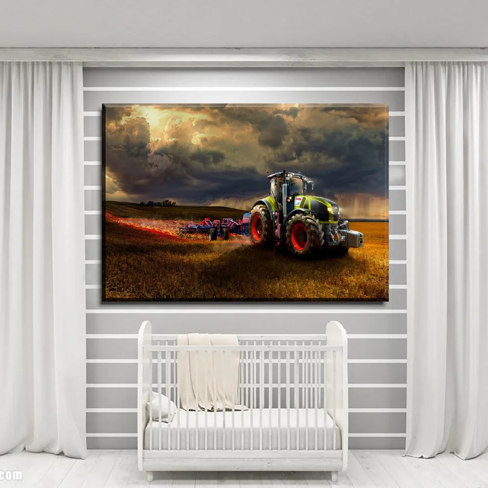 

Artwork Poster Modern HD Prints Type Home Decor Canvas Painting 1 Piece Cloud Field Tractor Vehicle Living Room Wall Art Picture