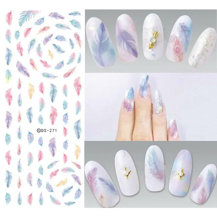 DIY Nail Sticker Water Transfer Dream Colorful Feather Style Beauty Nail art Stickers Wrap Decal Tattoo Decals Manicure Stickers