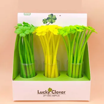 

48 Pcs/lot Four-leaf Clover Gel Pen Cute Silicone 0.5mm Black Ink Signature Pen School Writing Supplies Stationery Gift