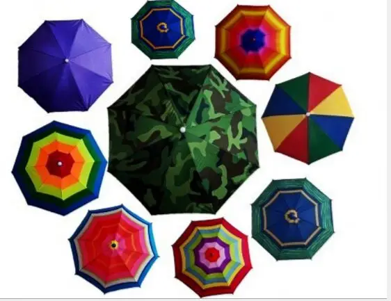 

Children wear umbrellas on heads