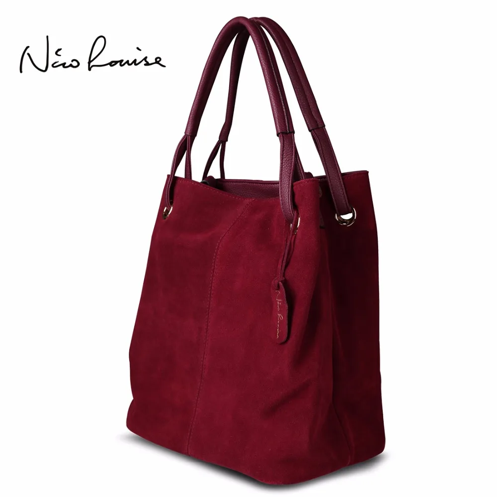 Nico Louise Women Real Split Suede Leather Tote Bag New Leisure Women Real Split Suede Leather Tote Bag