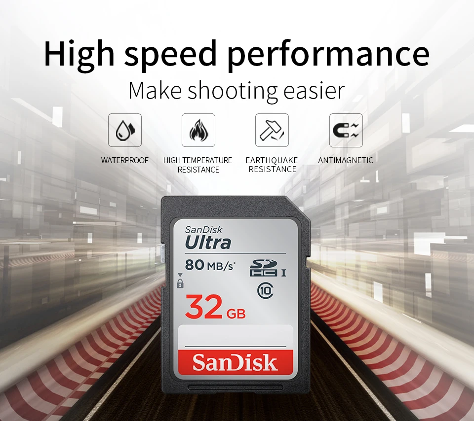 SanDisk SD карта C10 UHS-I слот для карт памяти Ultra SDHC/SDXC Class10 16 Гб оперативной памяти, 32 Гб встроенной памяти, 64 ГБ 128 80 МБ/с. читать Скорость для Камера