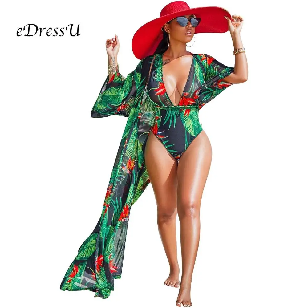 

2019 Women Printed Swimwear Sets Sexy Floral Bodysuits with Cover up Playsuits Lady Boho Summer Beach Jumpsuits Shorts ME-Q059