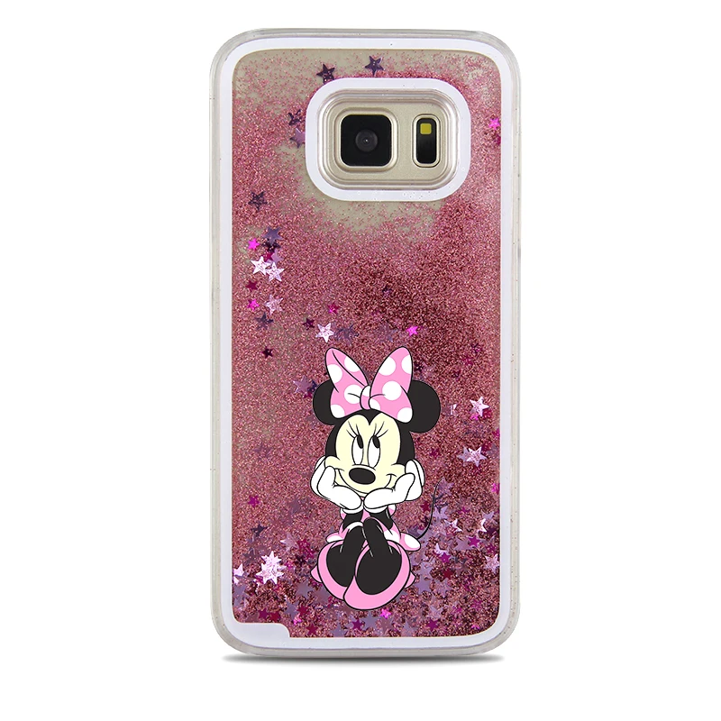 Cute Cartoon Winnie Pooh Stitch Mickey Minnie Glitter Liquid quicksand Case For Samsung Galaxy S7 edge S8 S9 Plus Note 8 9 Cover