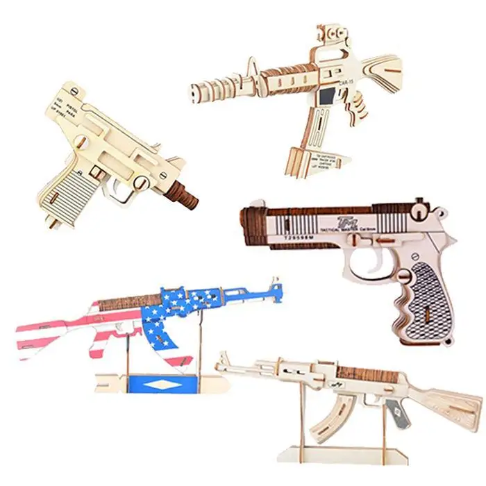 3D деревянные повседневные DIY головоломки игрушечное оружие детские игрушки развивающие сделанные дружественные подарки эко револьвер