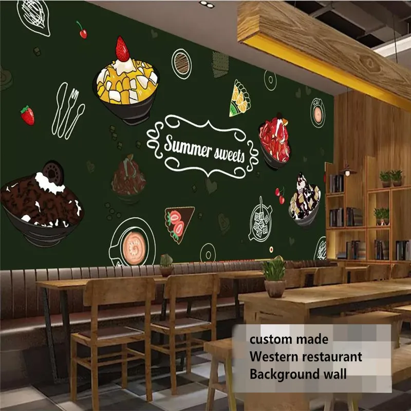 Custom Mural Wallpaper Hand-painted Blackboard Graffiti Dessert Shop Coffee House Background Wall beibehang custom mural wallpaper hand painted school blackboard painting chalk painting fashion creative background 3d wallpaper