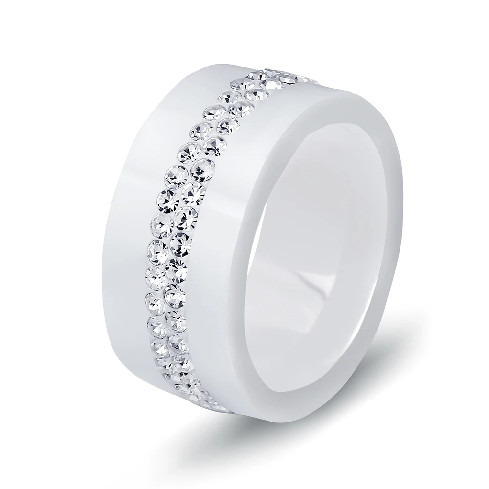 DLNCTD New 10MM Black and White 2 Row Crystal Ceramic Ring Women Engagement Promise Wedding Band Gifts for Women,10,from DLNCTD New 10MM Black and White 2 Row Crystal Ceramic Ring Women Engagement Promise Wedding Band Gifts for Women,10,from
