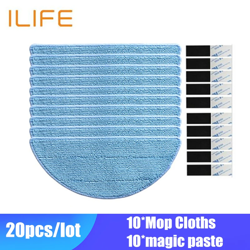 

10* Mop Cloth +10*magic paste accessories for ilife V50 V55 V5 V5s V5s pro V3 V3s pro x5 ilife V7 robot vacuum cleaner parts