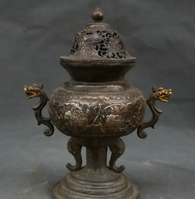 

Details about 10" Chinese Dynasty Old Bronze Silver Gilt Beast Elephant Incense burner Censer