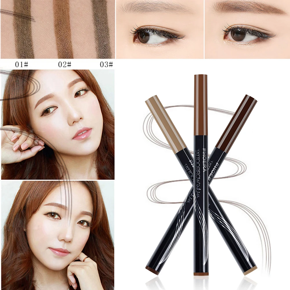 

PHOERA Eyebrow Pencil Waterproof Automatic Eyebrow Tatto Pen Cosmetics Makeup Eyebrow Enhancer + free eyebrow stencil TSLM2