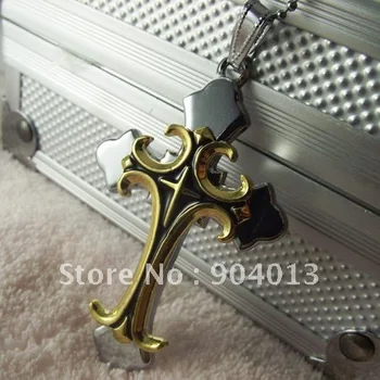 

24 pcs stainless steel double Cross Pendant Stainless Steel Cross Necklace Titanium Steel Cross gold silver color pendant