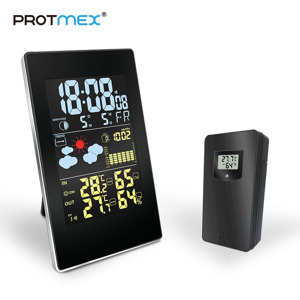 

Protmex PT3352C weather station Temperature Humidity Sensor Colorful LCD Display Forecast Clock in/outdoor