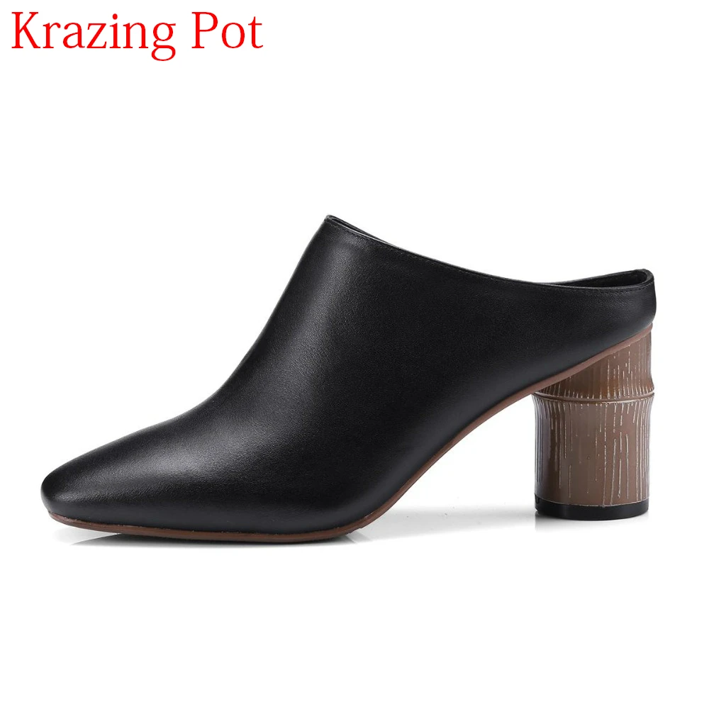 

2018 Superstar Cow Leather Women Pumps Slingback Elegant High Heels European Designer Square Toe Office Lady Shallow Mules L2f1