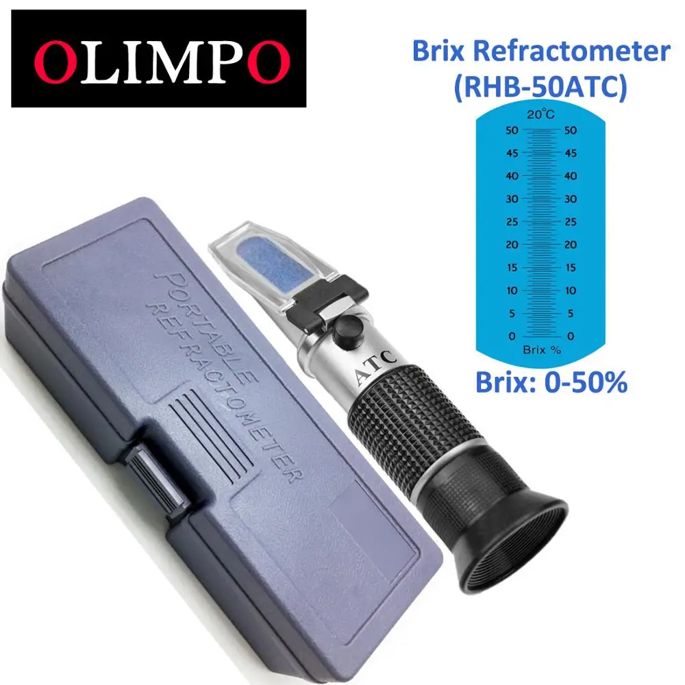 

OLIMPO Handheld Refractometers 0-50% Brix RHB-50ATC Fruit sweets fruit syrup jelly jam processing Hard Case