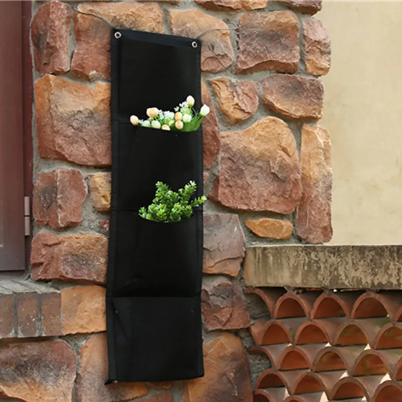 

4 Pockets Vertical Bags Wall Planter Wall-mounted Hanging Home Gardening Grow Flower Planting Living Indoor Garden E2sho LXY9