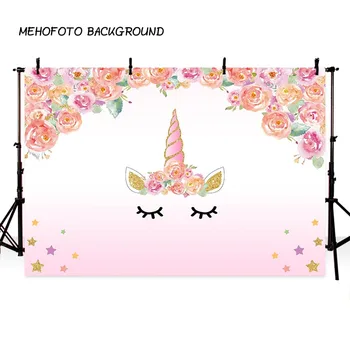 

Mehofond Unicorn Flowers Backdrops Vinyl Eyes Baby Shower Girls Birthday Party Portrait Photography Backgrounds for Photo Studio