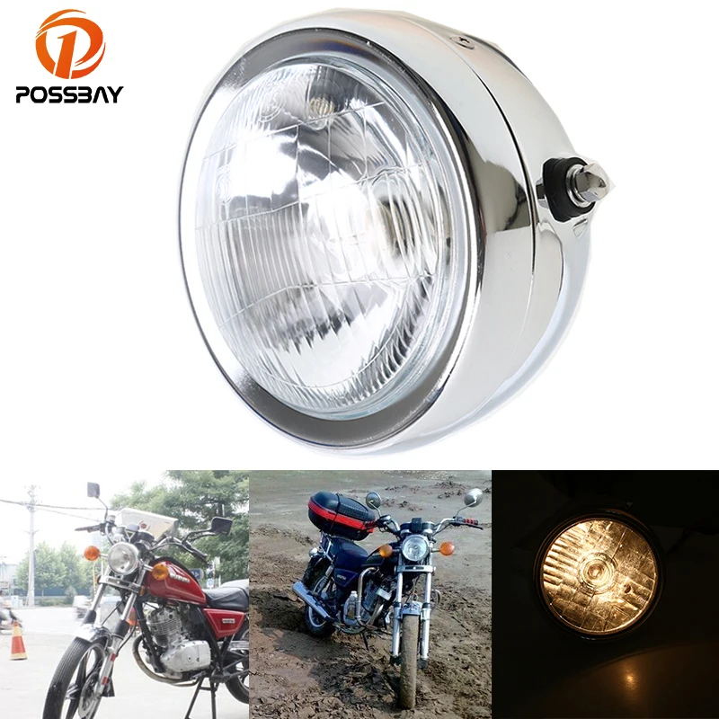 POSSBAY 6,5 ''cromo motocicleta faros ámbar faro para Honda Yamaha Suzuki GN 125 luz delantera Luces Accesorios Moto